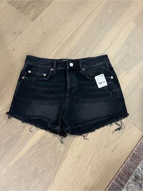 We The Free Black High-Rise Frayed Denim Shorts